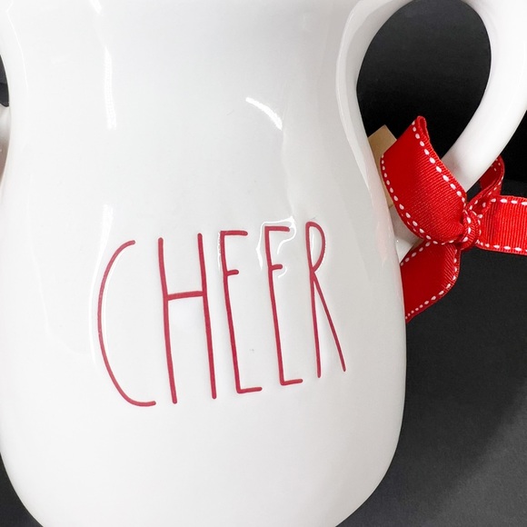 NWT RAE DUNN Magenta CHEER Watering can pitcher NWT New gift tag ribbon Holiday - Picture 6 of 8